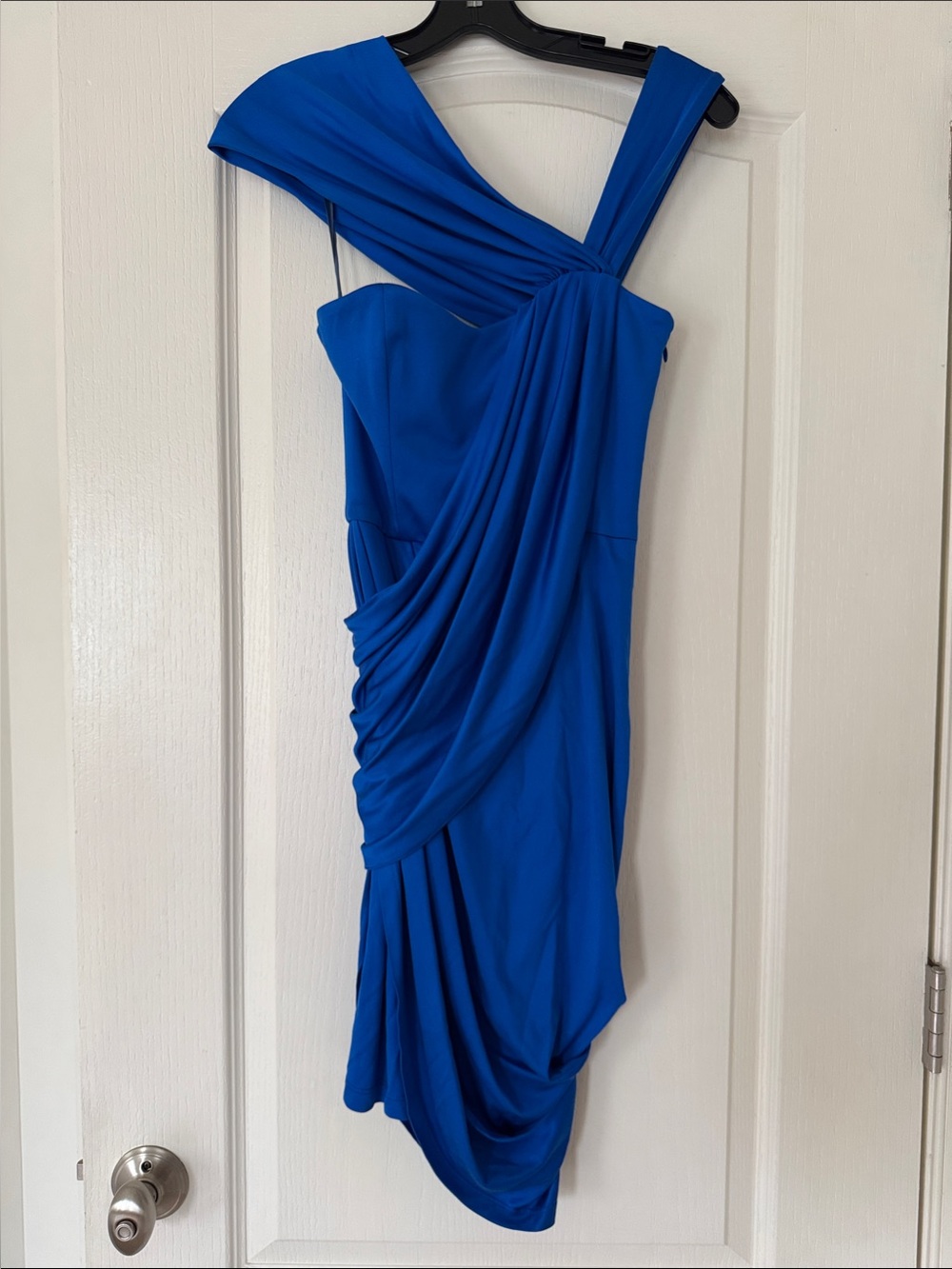 Laila Azhar Electric Blue Asymmetric Draped Cocktail Dress